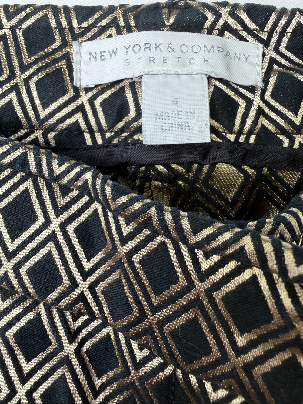 New York & Company Black and Gold Diamond Jacquard Trousers - Bold Style size 4 - Picture 7 of 16